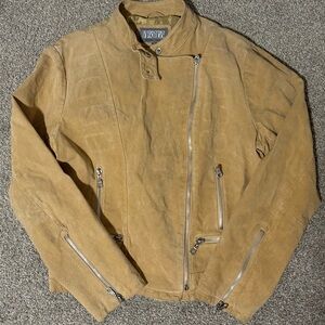 Suede Leather Biker Jacket — Tan
